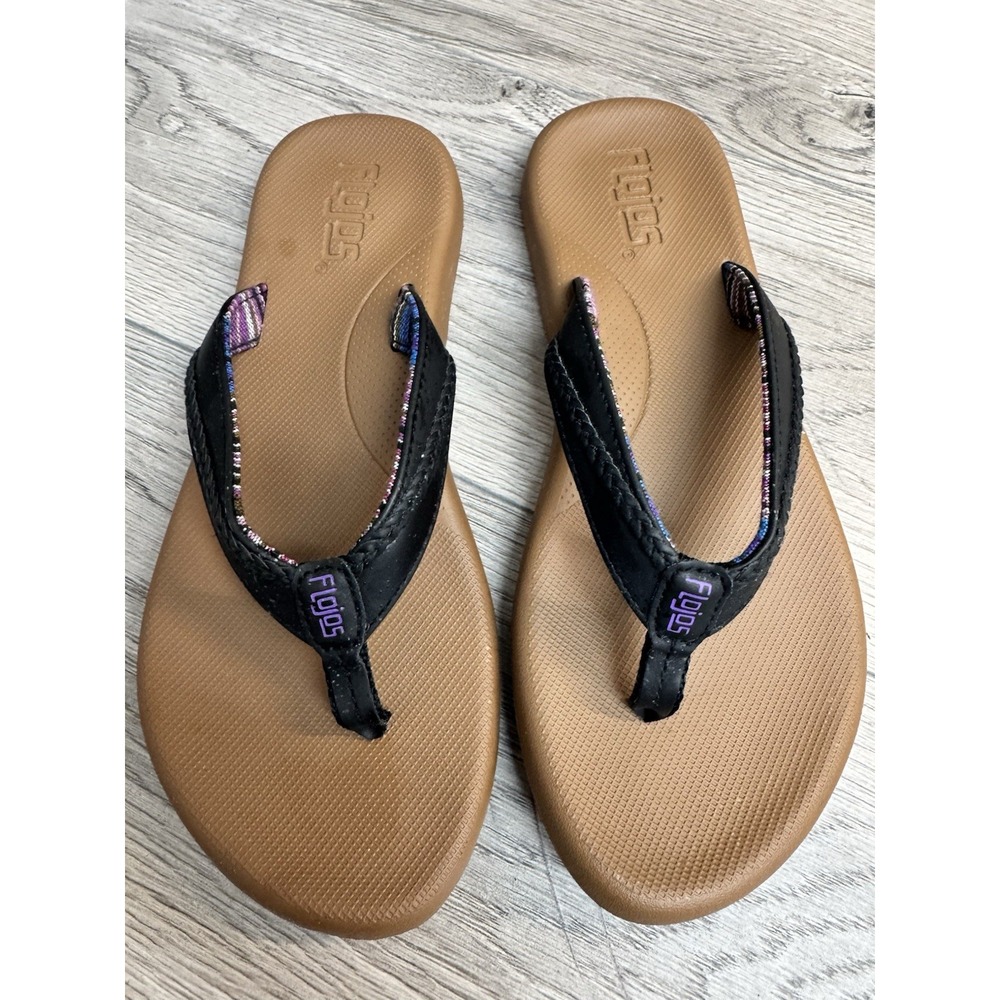 Flojos Black Flip Flop Thongs Sandals Logo Women's 6